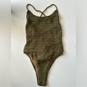JLUXLABEL Olive Green Crochet Bodysuit
